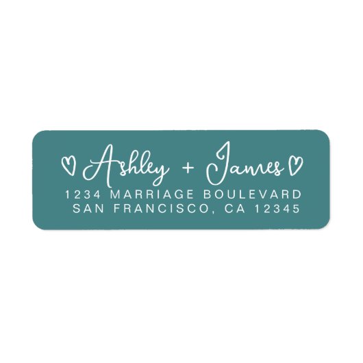 Teal Heart Script Couple Return Address Label (Vorne)