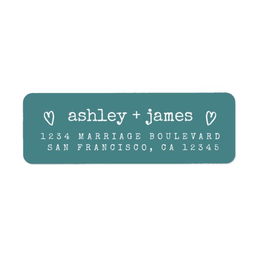 Teal Heart Script Couple Return Address Label (Vorne)