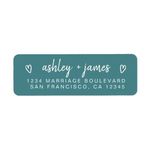 Teal Heart Script Couple Return Address Label (Vorne)