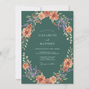 Teal Herbstblüte Blühen Hochzeit Einladung