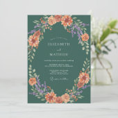 Teal Herbstblüte Blühen Hochzeit Einladung (Stehend Vorderseite)