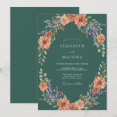 Teal Herbstblüte Blühen Hochzeit Einladung (Vorne/Hinten)