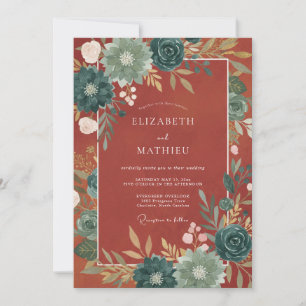 Teal Herbstliche Blumenhochzeit Einladung