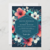 Teal Hibiscus Bloom Wedding Einladung (Vorderseite)