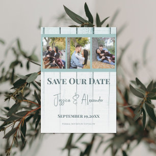 Teal Holz-Foto-Collage Save The Date