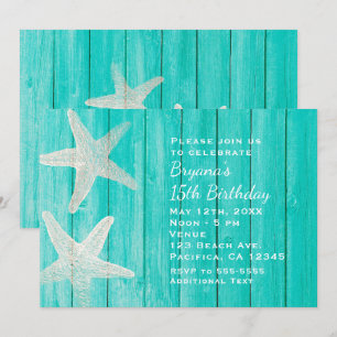 Teal Holz & Seestern Strand Elegante Einladung