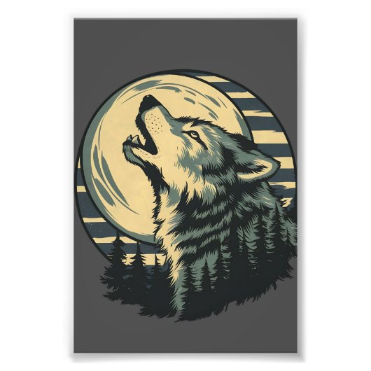 Teal Howling Wolf Moon Art Fotodruck (Vorne)