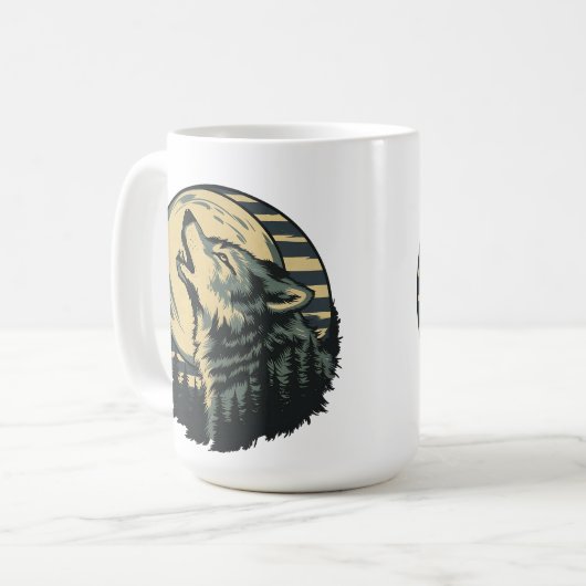 Teal Howling Wolf Moon Art Kaffeetasse (Vorderseite Links)
