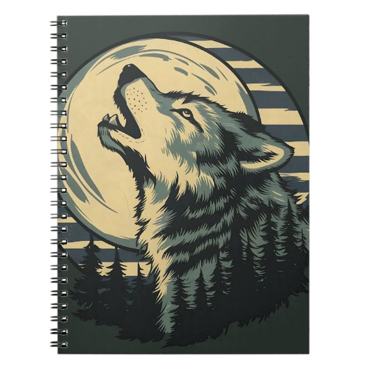 Teal Howling Wolf Moon Art Notizblock (Vorderseite)