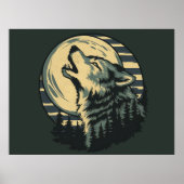 Teal Howling Wolf Moon Art Poster (Vorne)