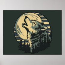 Teal Howling Wolf Moon Art