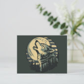 Teal Howling Wolf Moon Art Postkarte (Stehend Vorderseite)