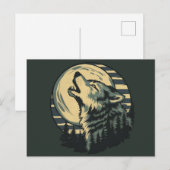 Teal Howling Wolf Moon Art Postkarte (Vorne/Hinten)