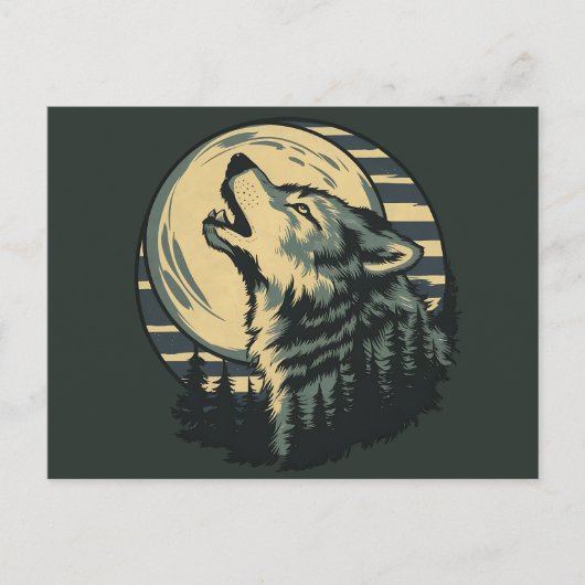 Teal Howling Wolf Moon Art Postkarte (Vorderseite)