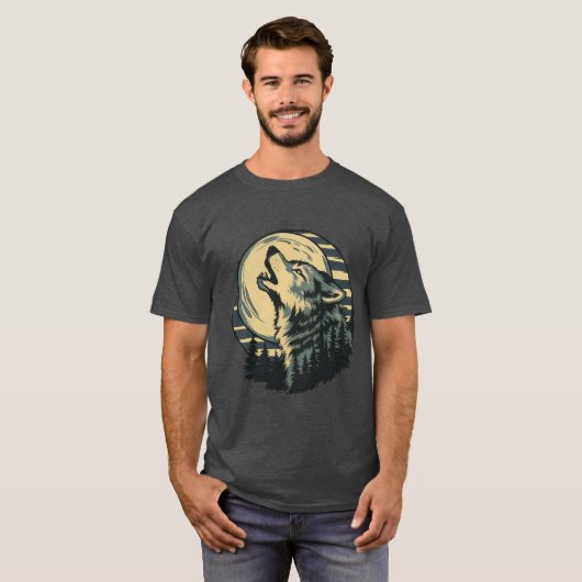 Teal Howling Wolf Moon Art T-Shirt (Vorne ganz)