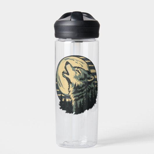 Teal Howling Wolf Moon Art Trinkflasche (Vorderseite)