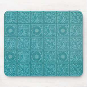 Teal-Kachel-Muster (von William Morris) Mousepad