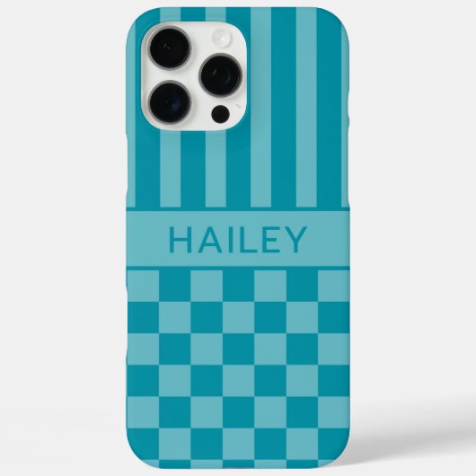 Teal kariert gestreift personalisiert Case-Mate iPhone hülle (Rückseite)