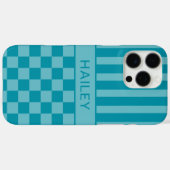Teal kariert gestreift personalisiert Case-Mate iPhone hülle (Rückseite (Horizontal))