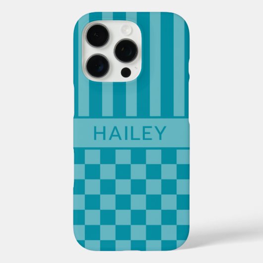 Teal kariert gestreift personalisiert Case-Mate iPhone hülle (Rückseite)