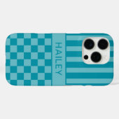 Teal kariert gestreift personalisiert Case-Mate iPhone hülle (Rückseite (Horizontal))