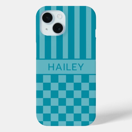 Teal kariert gestreift personalisiert Case-Mate iPhone hülle (Rückseite)