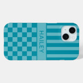 Teal kariert gestreift personalisiert Case-Mate iPhone hülle (Rückseite (Horizontal))