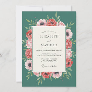 Teal-Korallen-Anemone-Hochzeit Einladung