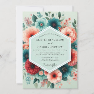 Teal-Korallen-Hochzeit Einladung