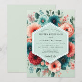 Teal-Korallen-Hochzeit Einladung (Vorne/Hinten)