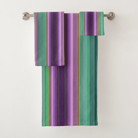 Teal Lavender Orange Purple Stripes Badhandtuch Set (Insitu)
