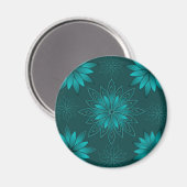 Teal Leaf Mandala-Design auf Dunkelcyan Magnet (Vorderseite/Rückseite)