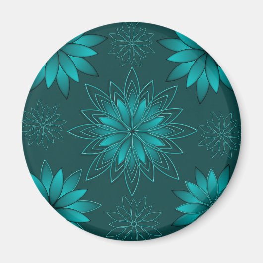 Teal Leaf Mandala-Design auf Dunkelcyan Magnet (Vorne)