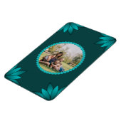 Teal Leaf Mandala Design auf Dunkelcyan Magnet (Linke Seite)