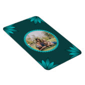 Teal Leaf Mandala Design auf Dunkelcyan Magnet (Rechte Seite)