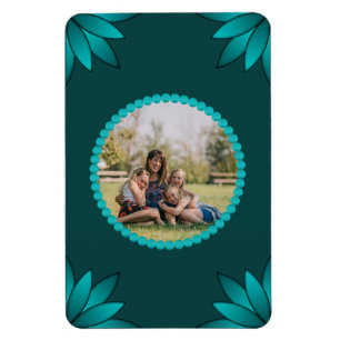 Teal Leaf Mandala Design auf Dunkelcyan Magnet