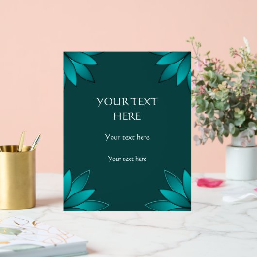 Teal Leaf Mandala Design on Dark Cyan Acrylschild (Hochzeit)