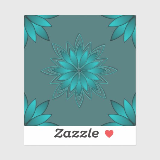 Teal Leaf Mandala Design on Dark Cyan Aufkleber (Blatt)