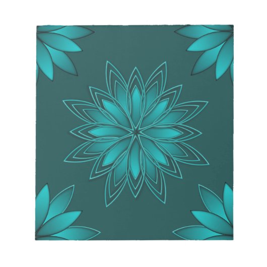 Teal Leaf Mandala Design on Dark Cyan Notizblock (Vorderseite)