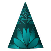 Teal Leaf Mandala Design on Dark Cyan Partyhütchen (Rückseite)