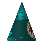 Teal Leaf Mandala Design on Dark Cyan Partyhütchen (Links)