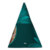 Teal Leaf Mandala Design on Dark Cyan Partyhütchen (Rechts)