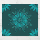 Teal Leaf Mandala Design on Dark Cyan Schaumweinetikett (Einzelnes Label)