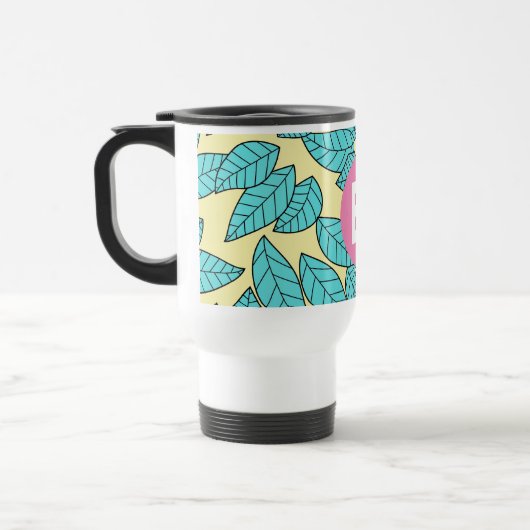 Teal Leaves Botanical Pattern Bright Pink Monogram Reisebecher (Links)