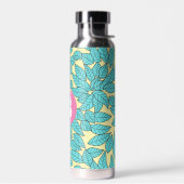 Teal Leaves Botanical Pattern Bright Pink Monogram Trinkflasche (Links)