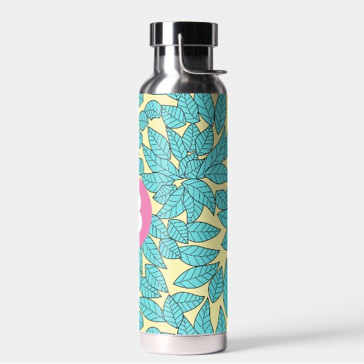 Teal Leaves Botanical Pattern Bright Pink Monogram Trinkflasche (Links)