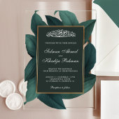 Teal Leaves Gold Border Islamic Muslim Wedding Acryleinladungen