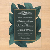 Teal Leaves Gold Border Islamic Muslim Wedding Acryleinladungen (Vorderseite)