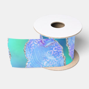 Teal Leopard Achat Glamouröser abstrakter Stein Satinband