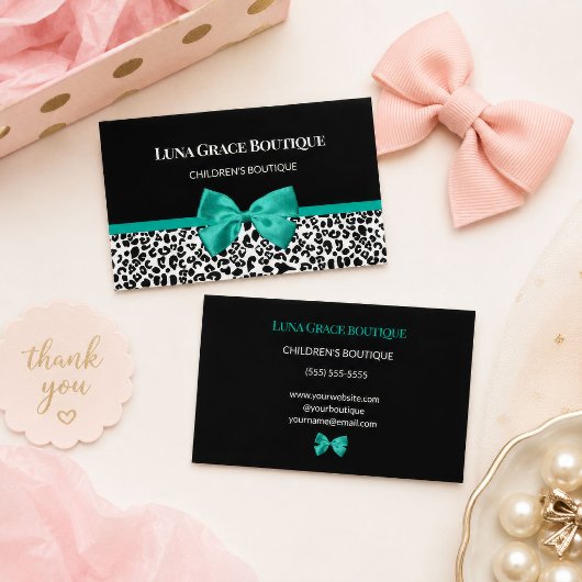 Teal Leopard Kinderboutique Visitenkarte